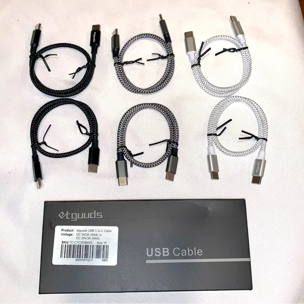 Etguuds USB C to USB C Cable 1ft, 3-Pack in a box Fast Charging total of 6 wires